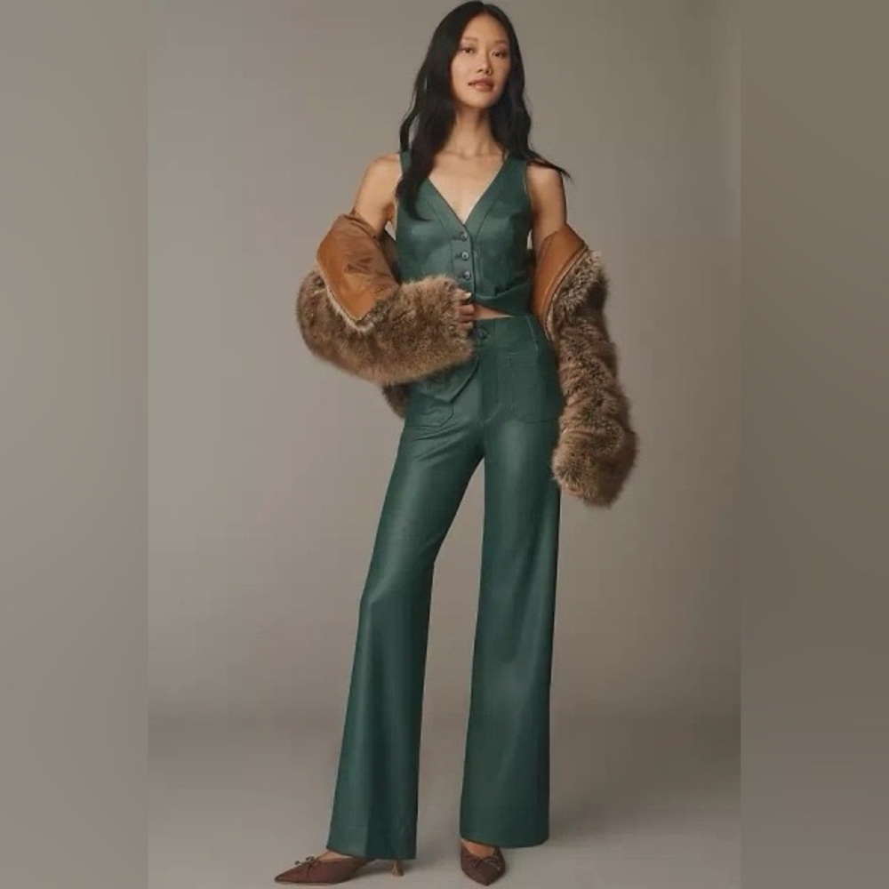 Maeve Colette Green Faux Leather Wide Leg Ankle Pants Size 31 NWOT - Picture 16 of 16